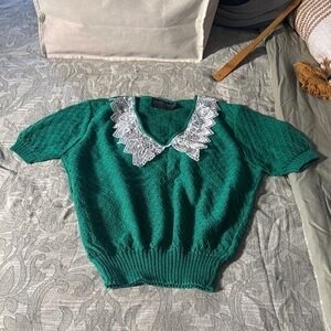 Emerald Lace Collar Sweater